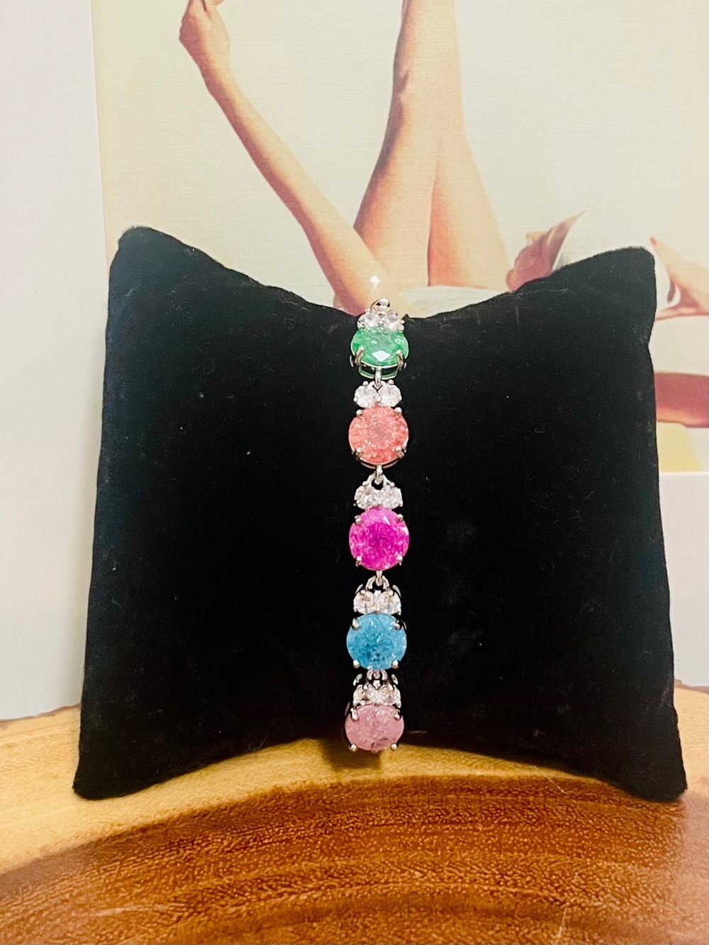 Multicolor Druzy Candy CZ Tennis Bracelet White Gold Filled NWOT